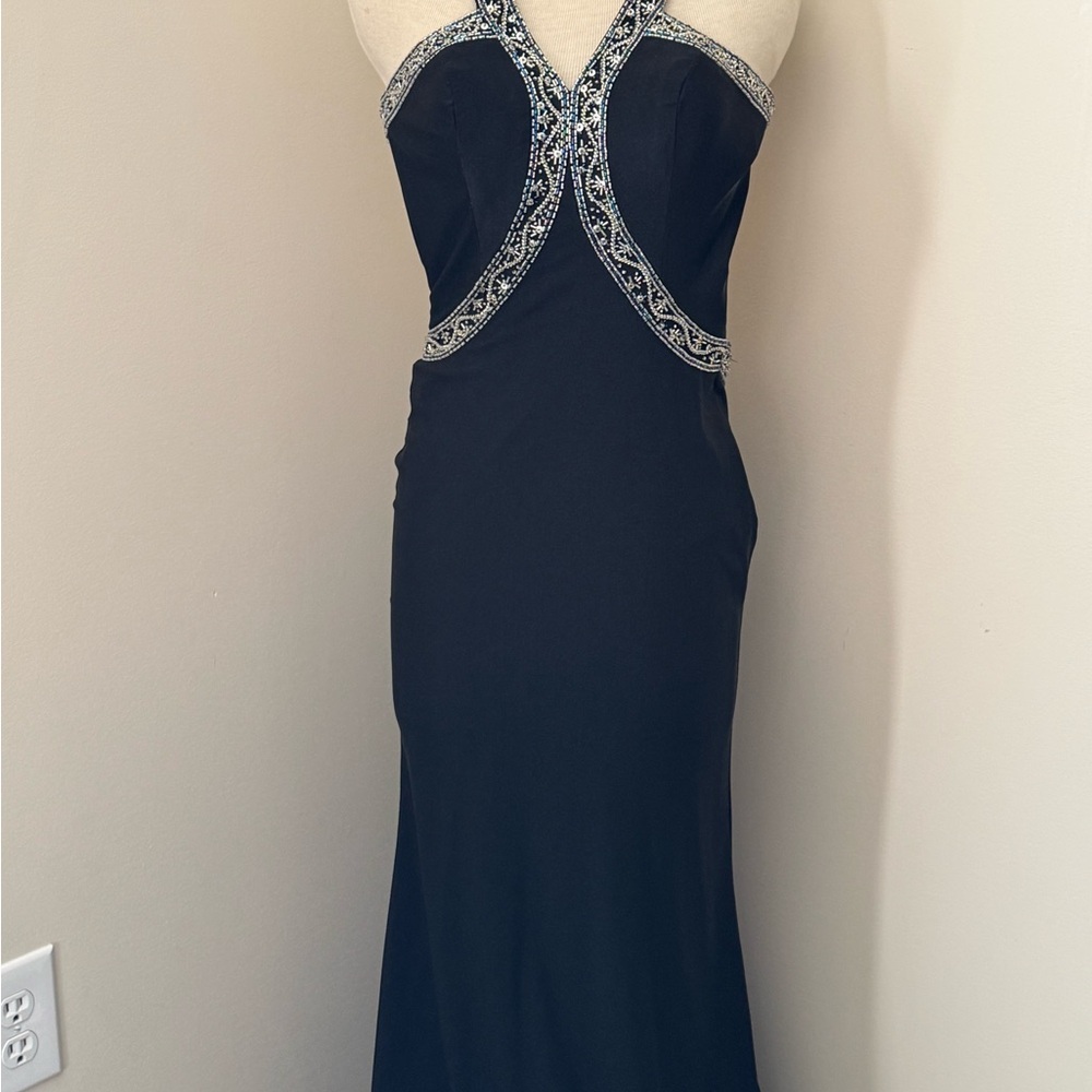 Elegant Black Evening Dress with Silver Accents